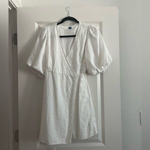 White Linen Wrap Dress